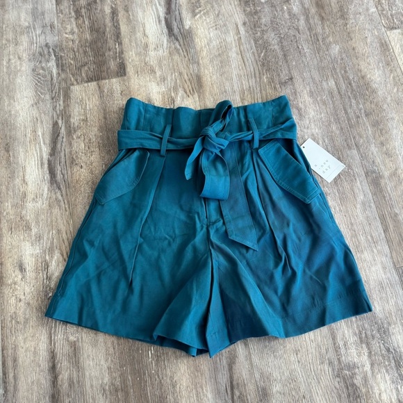 NWT! Target A New Day High Rise Utility Paperbag Teal Blue Shorts W/Belt - Picture 3 of 8